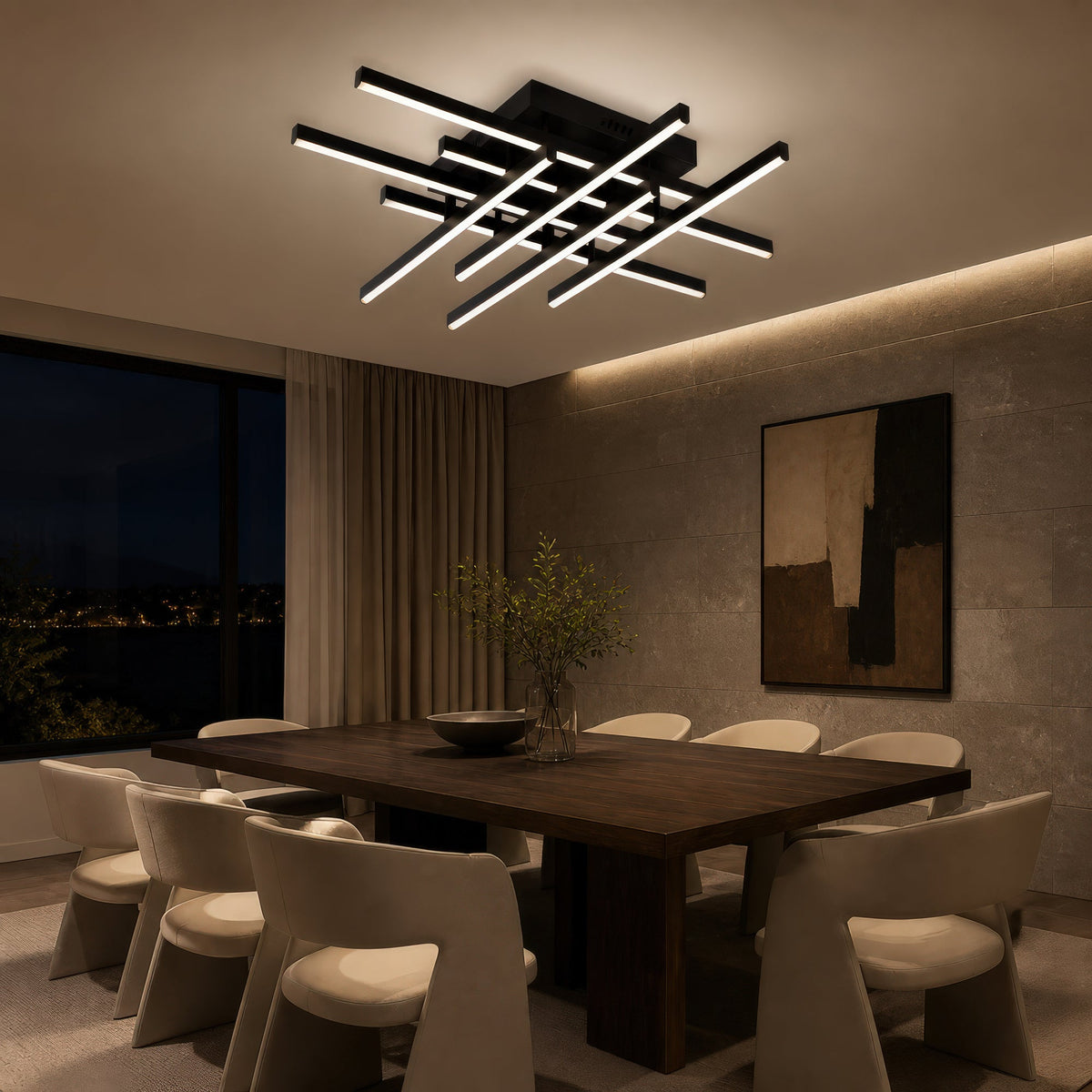 Lustra LED cu Telecomanda LINEX, 108W, 8 elemente, Lumina Rece/Calda/Neutra, Dimabila, Negru, imaginea 11