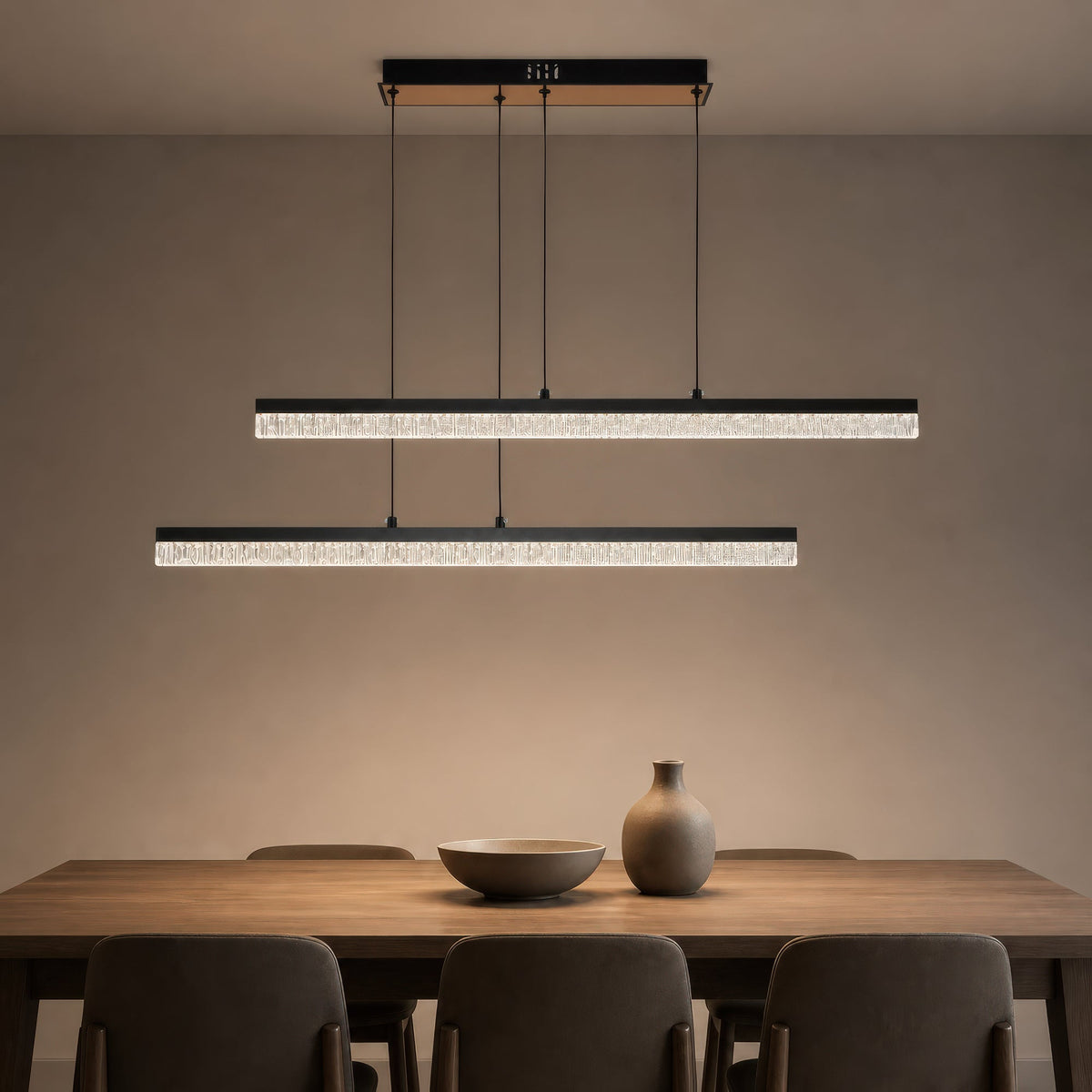 Lustra LED Suspendata cu Telecomanda, STRATA, 2 elemente, 37W, Lumina 3000/4000/6000K, Negru, Inaltime Reglabila