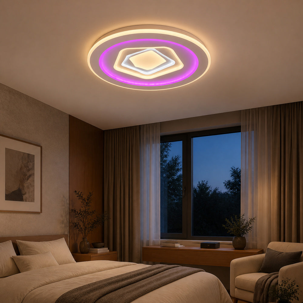 Lustra LED cu telecomanda MEIRA RGB, 180W, lumina Rece/Calda/Neutra, Dimabila, Alb