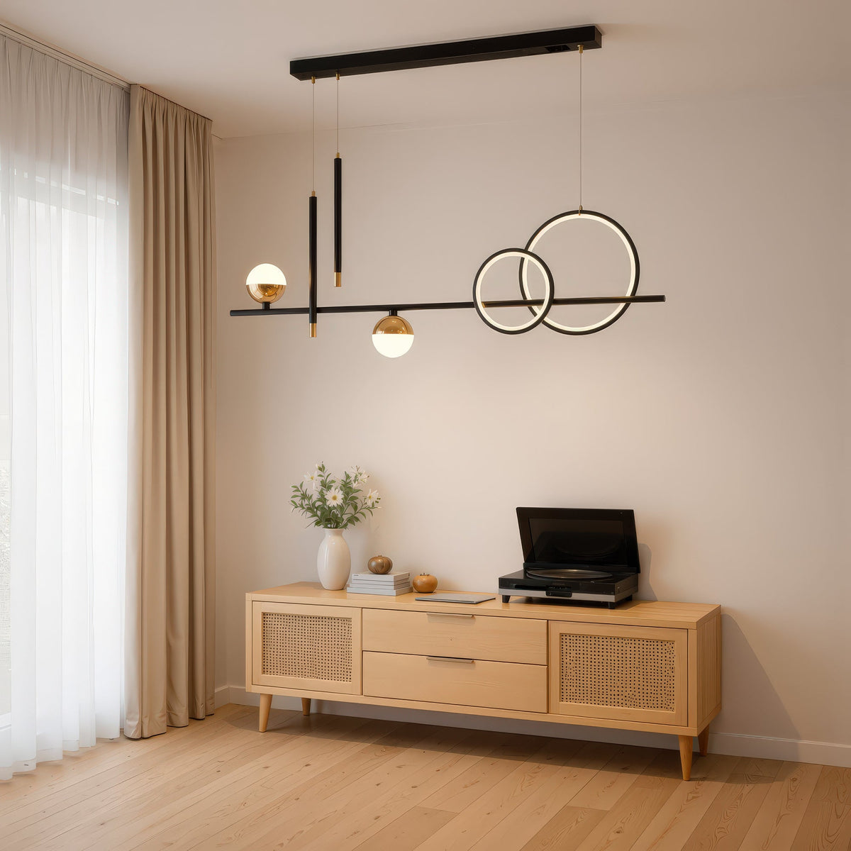 DAMARA 44W LED Pendant Chandelier with Remote Control, Cool/Warm/Neutral Light, Dimmable, Black, Adjustable Height, imaginea 11
