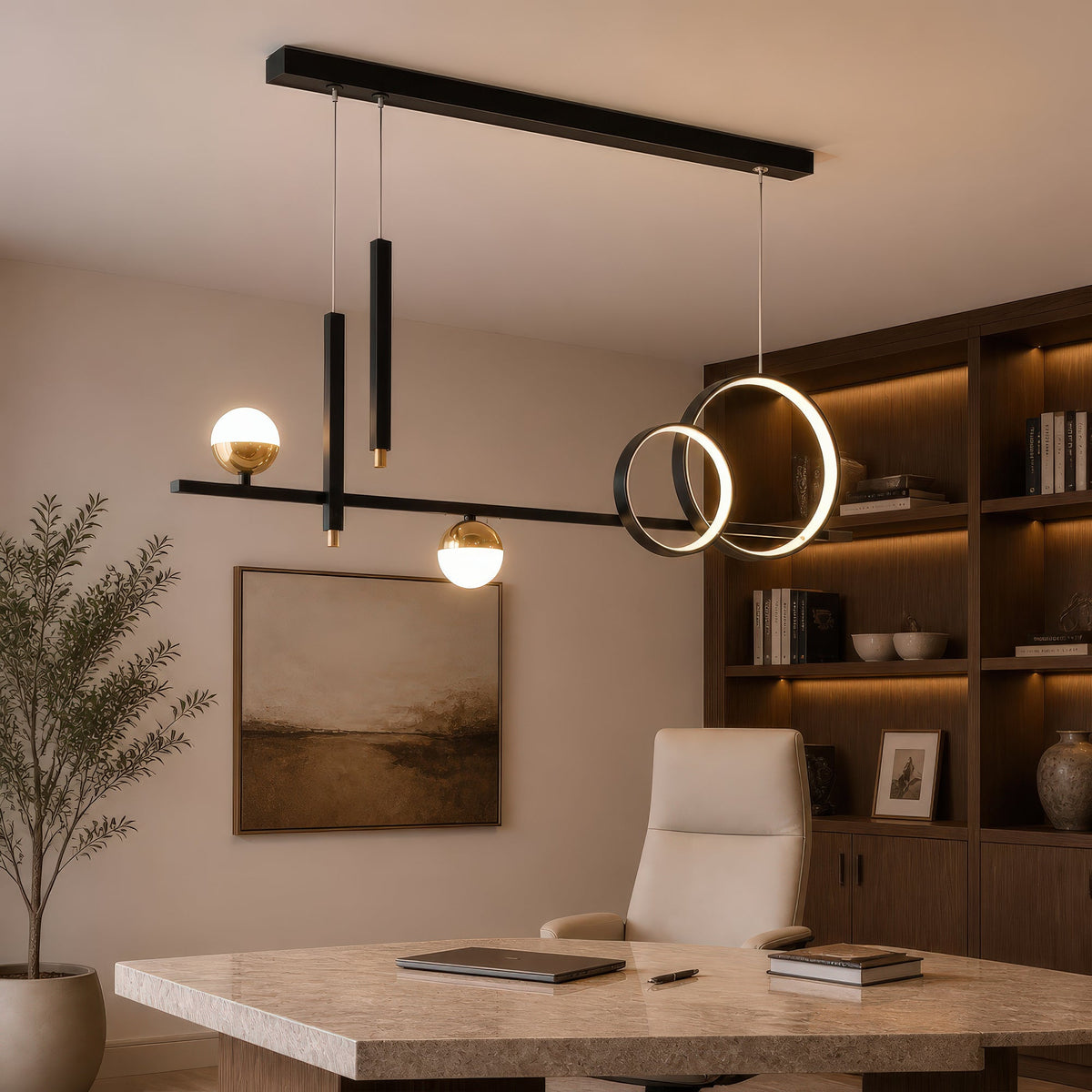 DAMARA 44W LED Pendant Chandelier with Remote Control, Cool/Warm/Neutral Light, Dimmable, Black, Adjustable Height, imaginea 12