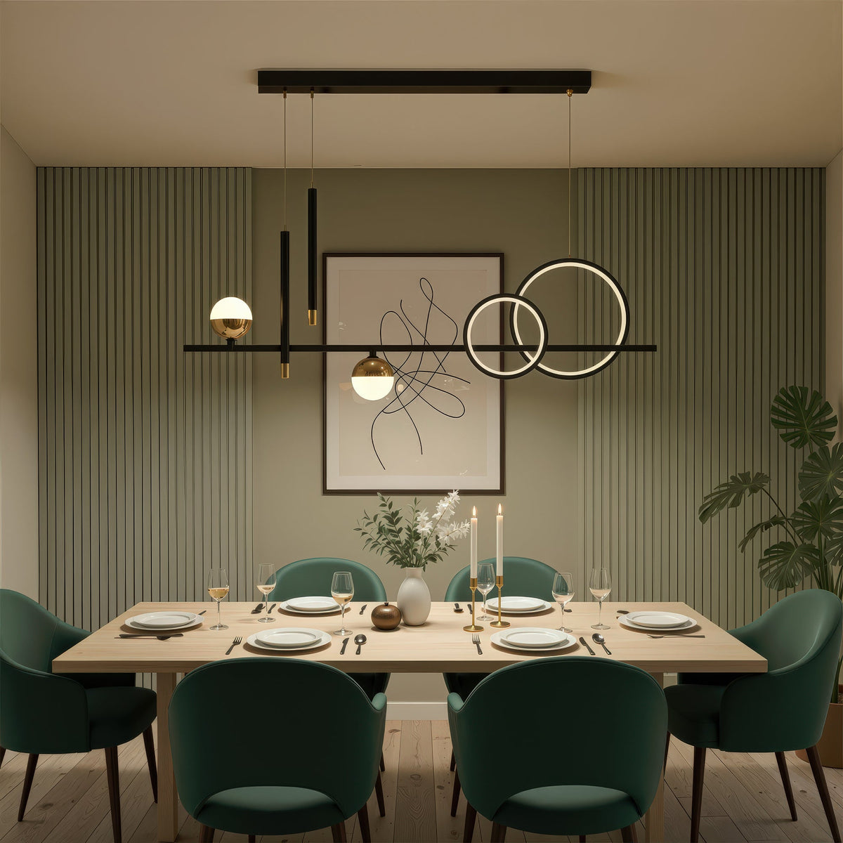 DAMARA 44W LED Pendant Chandelier with Remote Control, Cool/Warm/Neutral Light, Dimmable, Black, Adjustable Height, imaginea 13