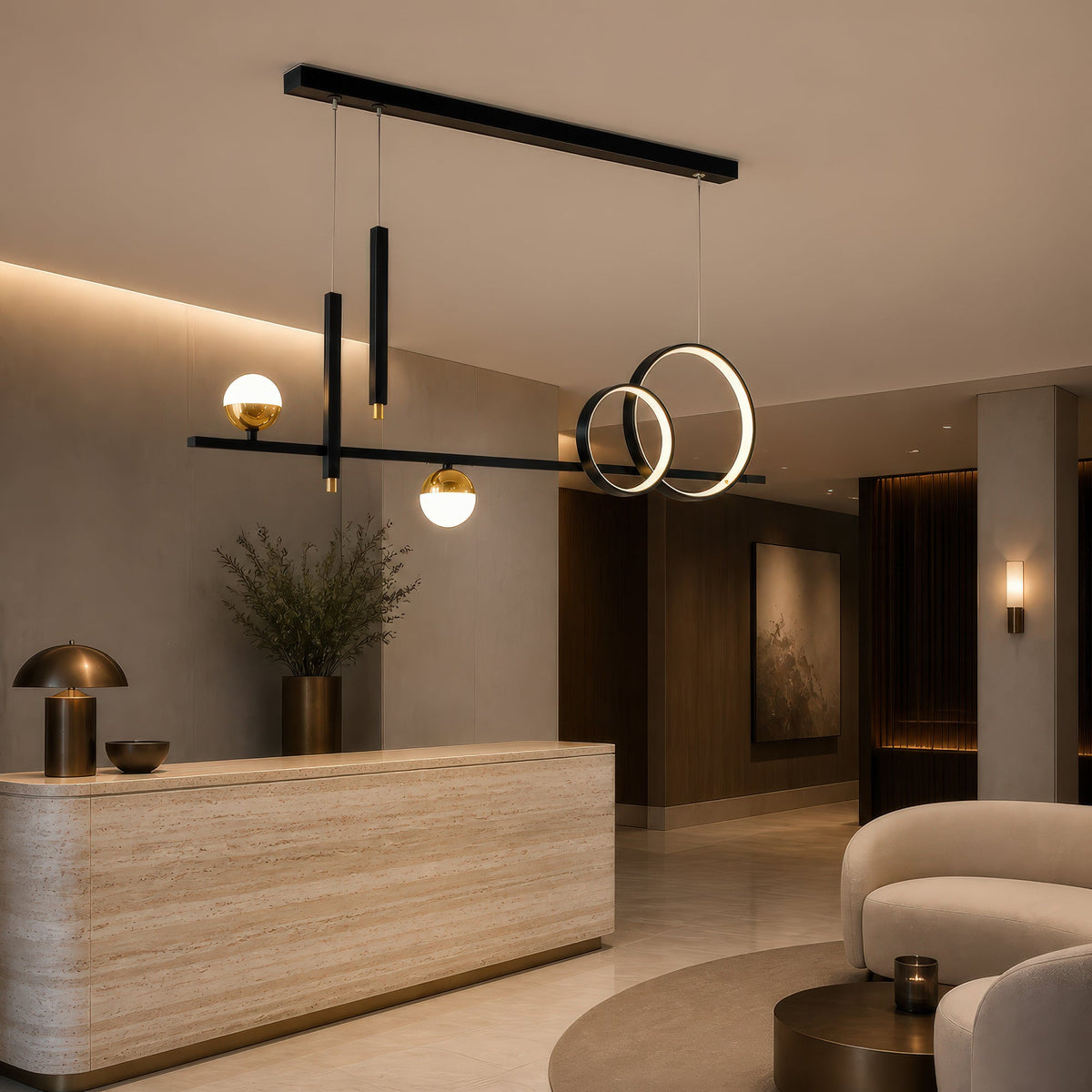 DAMARA 44W LED Pendant Chandelier with Remote Control, Cool/Warm/Neutral Light, Dimmable, Black, Adjustable Height, imaginea 14
