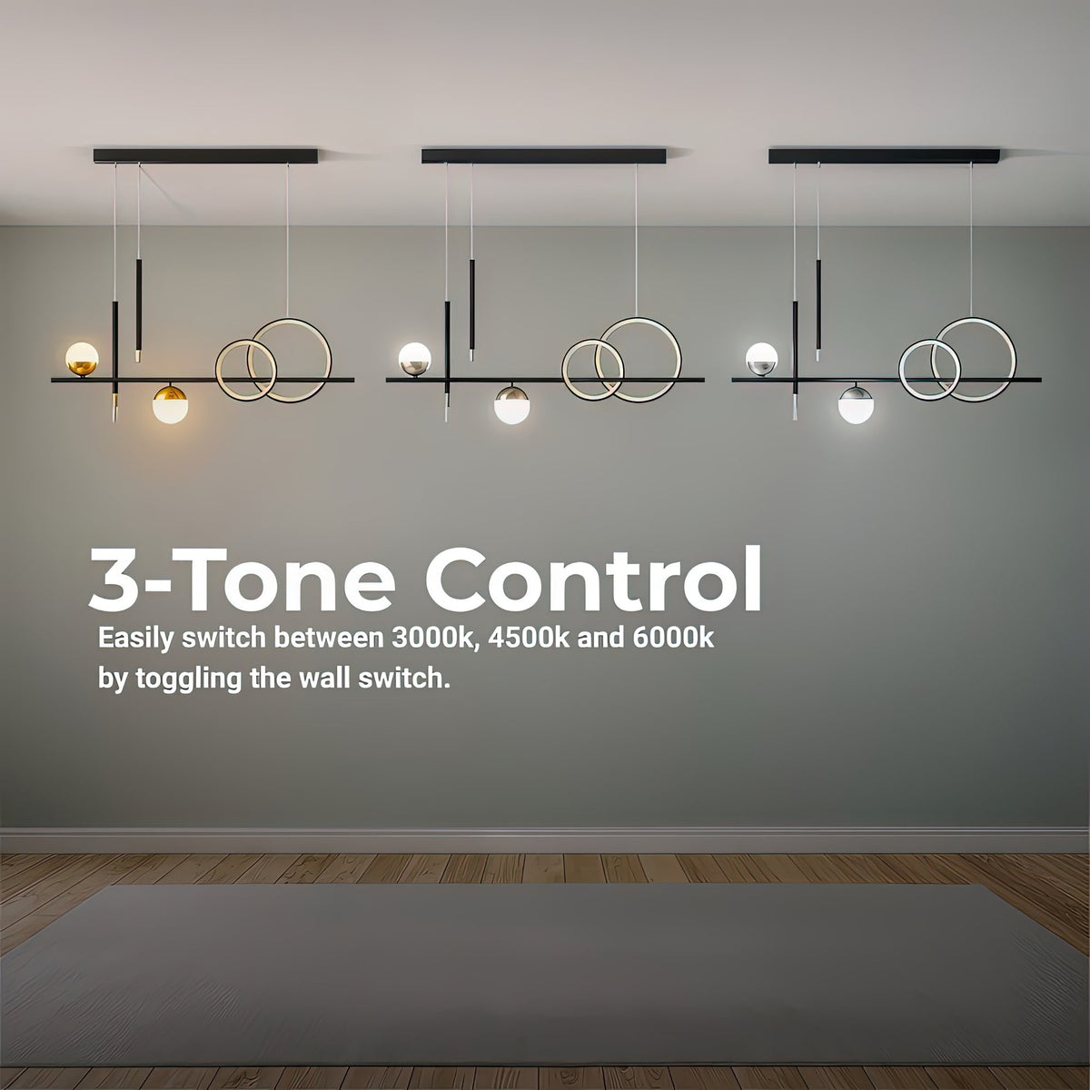 DAMARA 44W LED Pendant Chandelier with Remote Control, Cool/Warm/Neutral Light, Dimmable, Black, Adjustable Height, imaginea 5