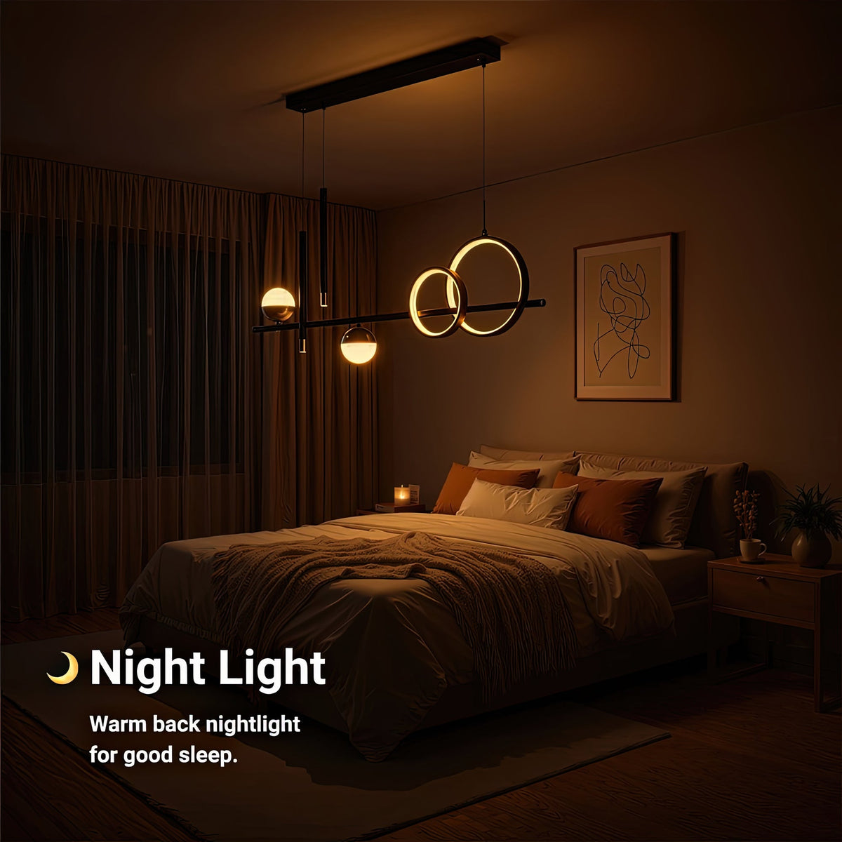 DAMARA 44W LED Pendant Chandelier with Remote Control, Cool/Warm/Neutral Light, Dimmable, Black, Adjustable Height, imaginea 6
