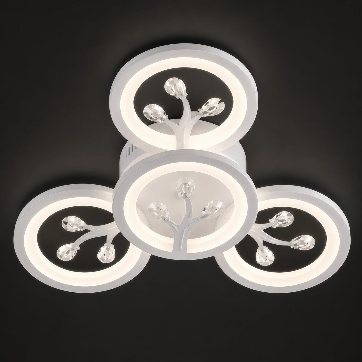 DAISY 53W LED Chandelier with Remote Control and Crystal, 4 Elements, Cool/Warm/Neutral Light, Dimmable, White, imaginea 9