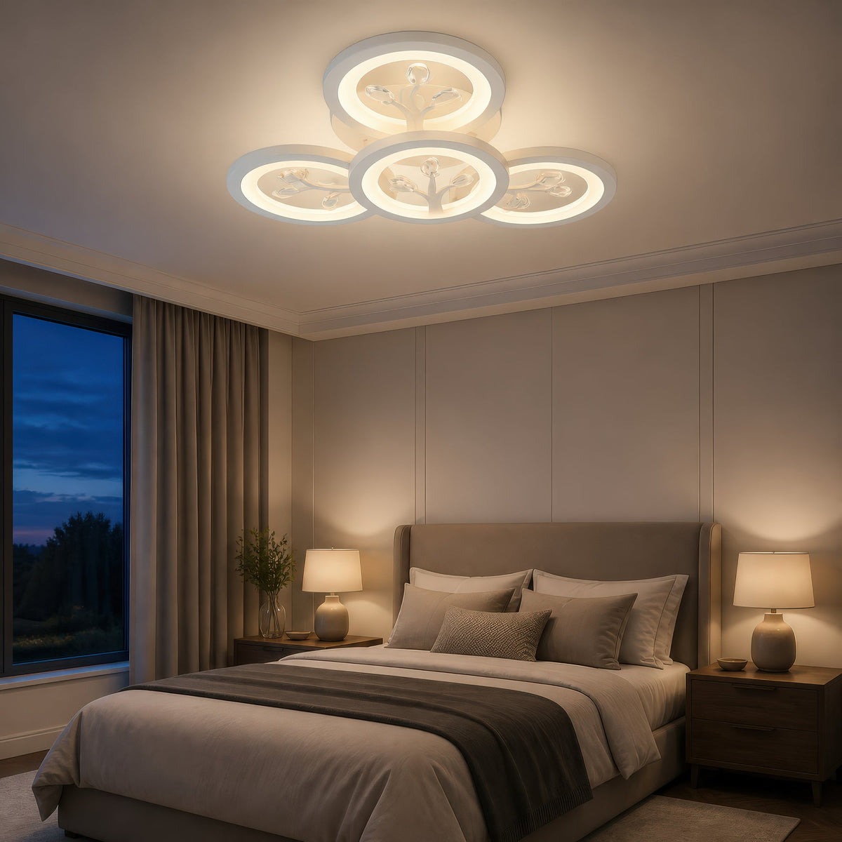 DAISY 53W LED Chandelier with Remote Control and Crystal, 4 Elements, Cool/Warm/Neutral Light, Dimmable, White, imaginea 11
