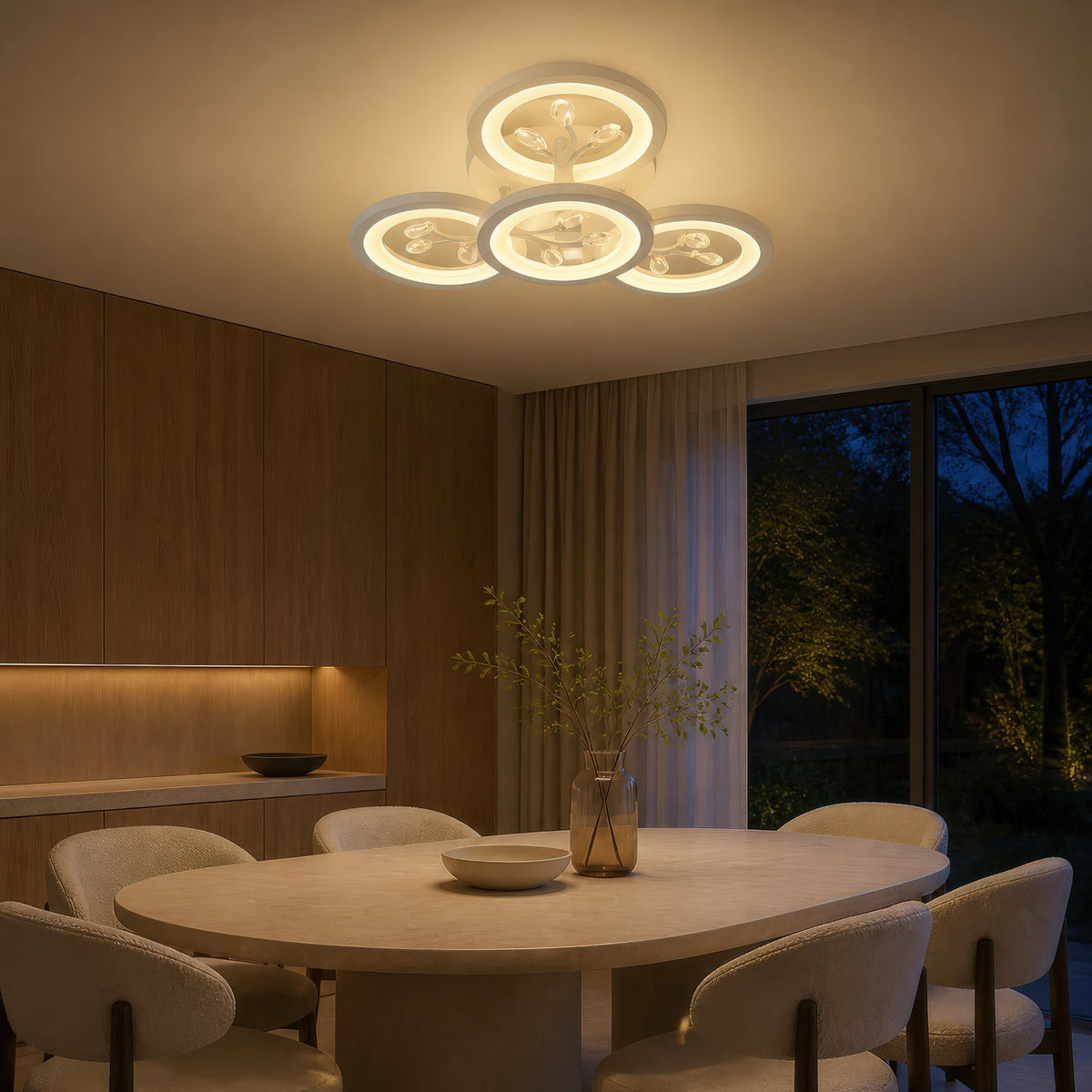 DAISY 53W LED Chandelier with Remote Control and Crystal, 4 Elements, Cool/Warm/Neutral Light, Dimmable, White, imaginea 12