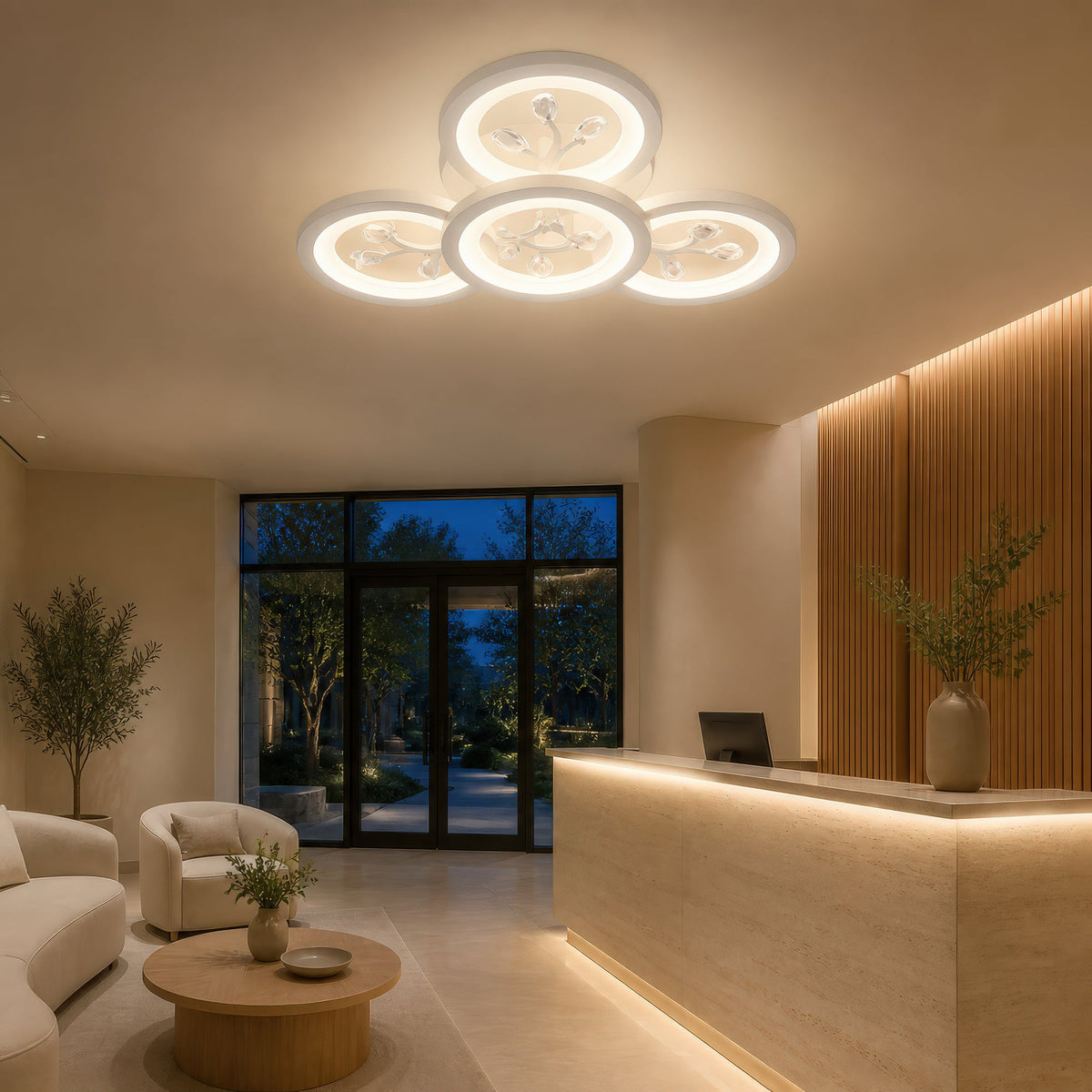 DAISY 53W LED Chandelier with Remote Control and Crystal, 4 Elements, Cool/Warm/Neutral Light, Dimmable, White, imaginea 13