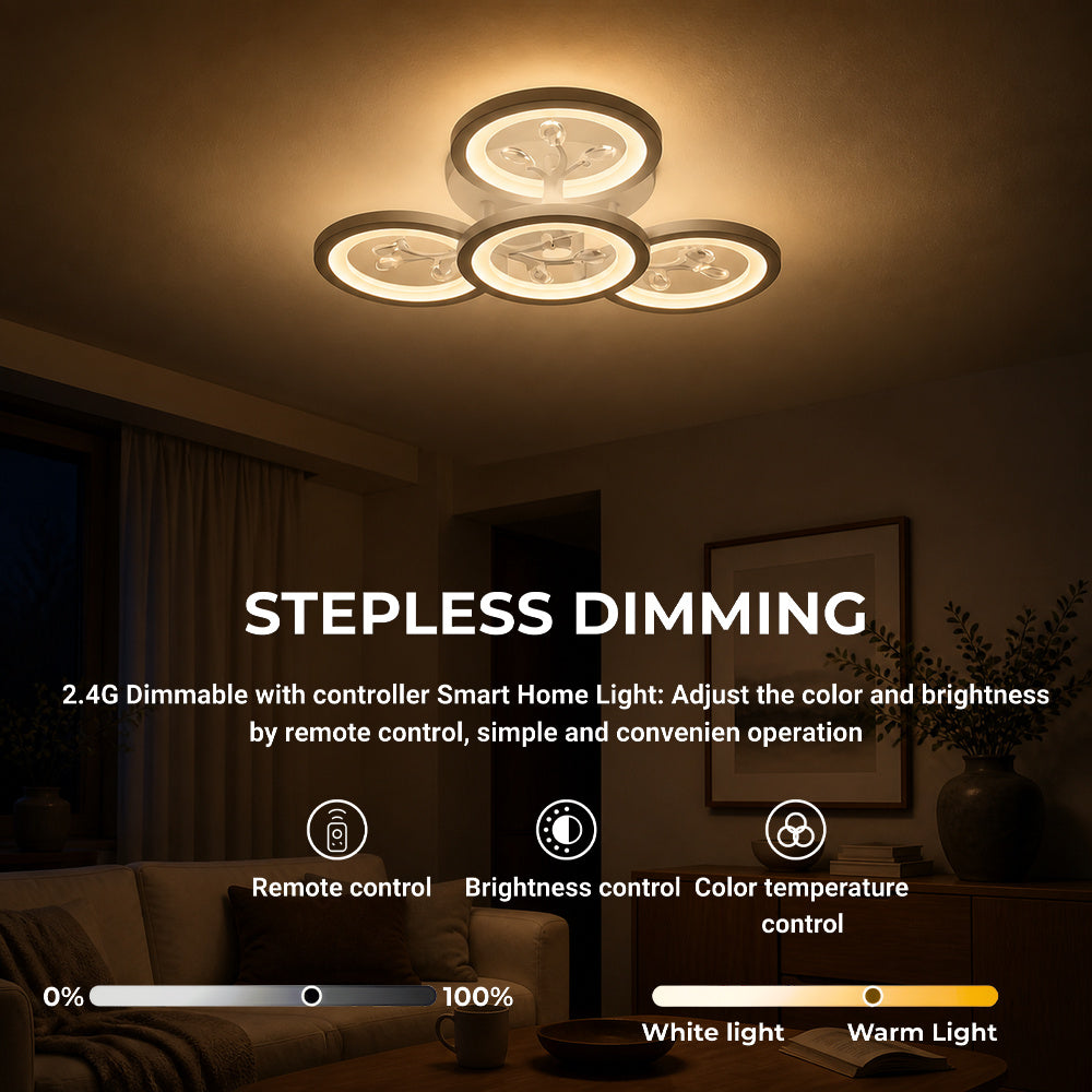 Lustra LED cu telecomanda si cristal DAISY 53W, 4 Elemente, lumina Rece/Calda/Neutra, Dimabila, Alb, imaginea 4