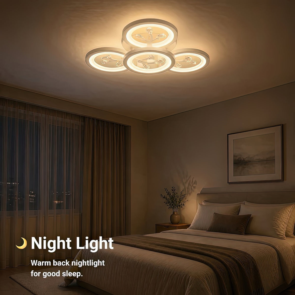 DAISY 53W LED Chandelier with Remote Control and Crystal, 4 Elements, Cool/Warm/Neutral Light, Dimmable, White, imaginea 6