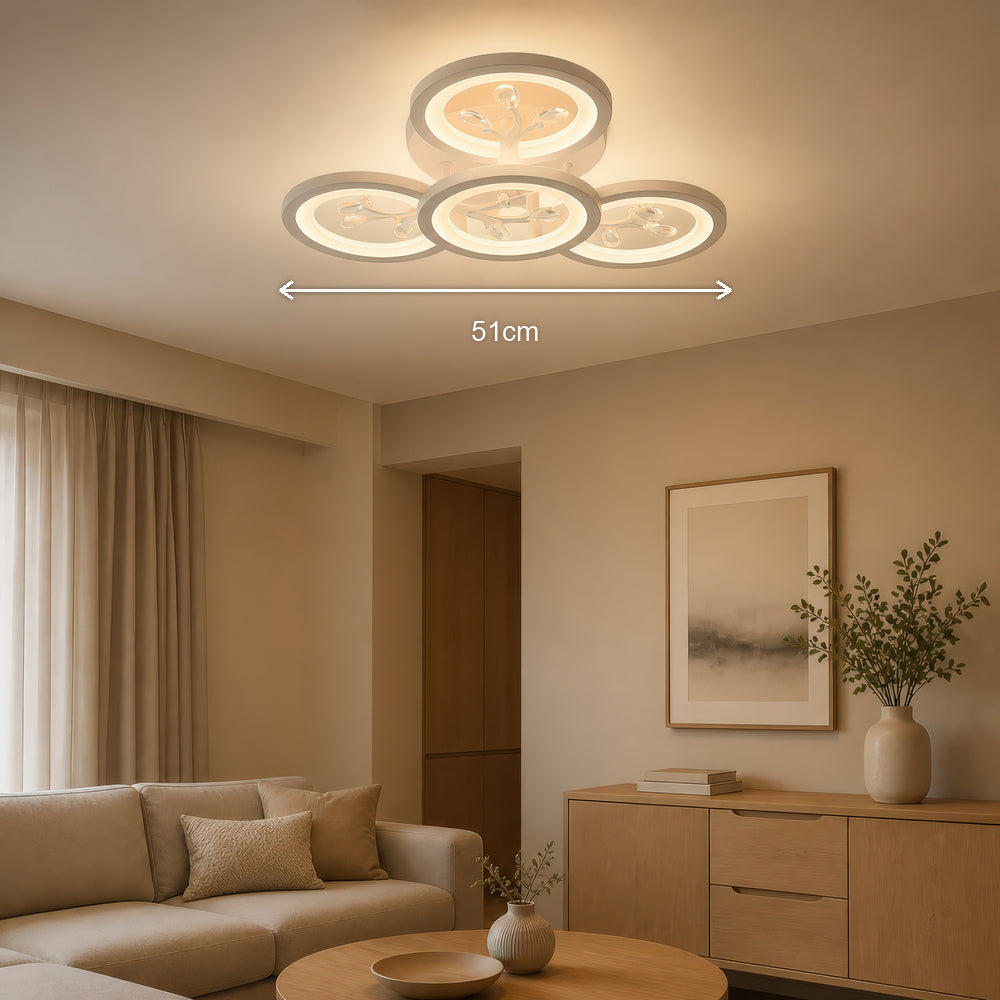DAISY 53W LED Chandelier with Remote Control and Crystal, 4 Elements, Cool/Warm/Neutral Light, Dimmable, White, imaginea 7