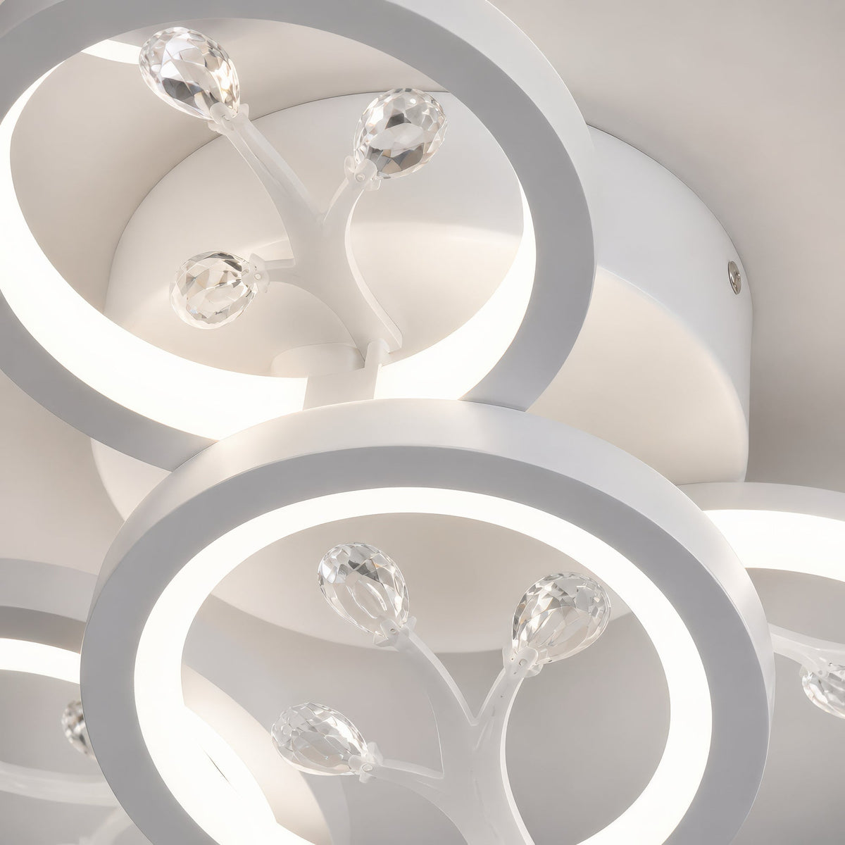 Lustra LED cu telecomanda si cristal DAISY 53W, 4 Elemente, lumina Rece/Calda/Neutra, Dimabila, Alb, imaginea 2