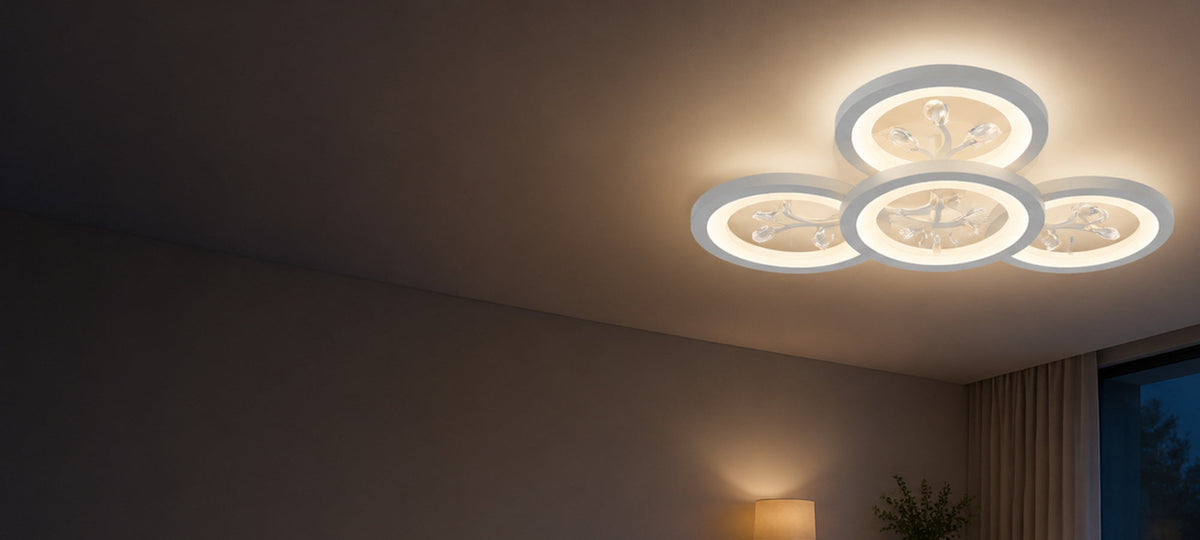 DAISY 53W LED Chandelier with Remote Control and Crystal, 4 Elements, Cool/Warm/Neutral Light, Dimmable, White, imaginea 14