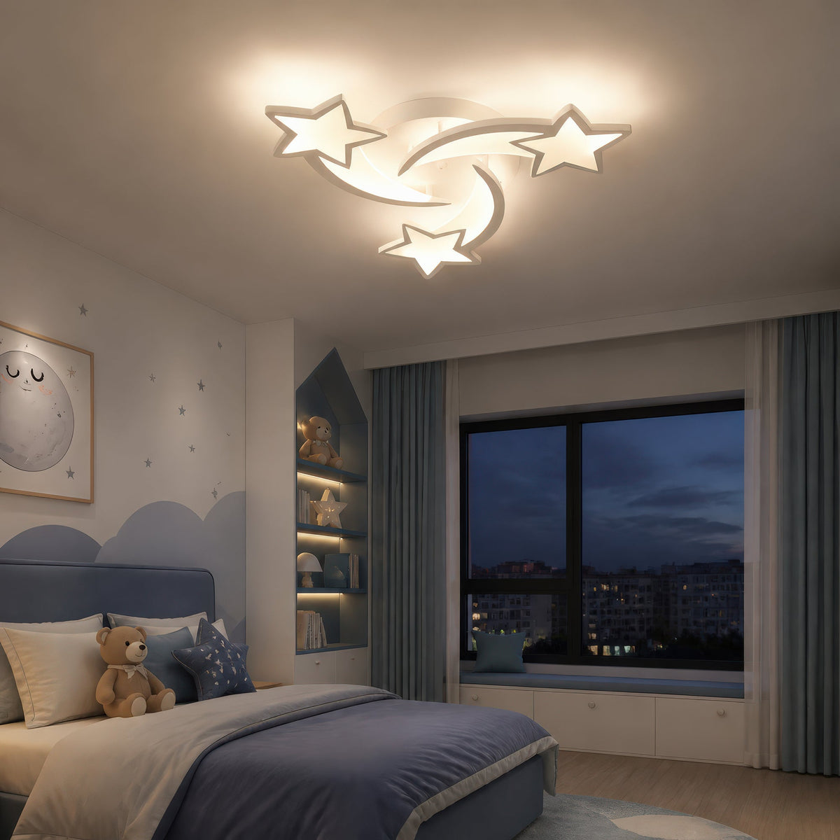 IPOMOEA 51W LED Chandelier with Remote Control, 3 Stars, Cool/Warm/Neutral Light, Dimmable, White, Metal and Acrylic, imaginea 10