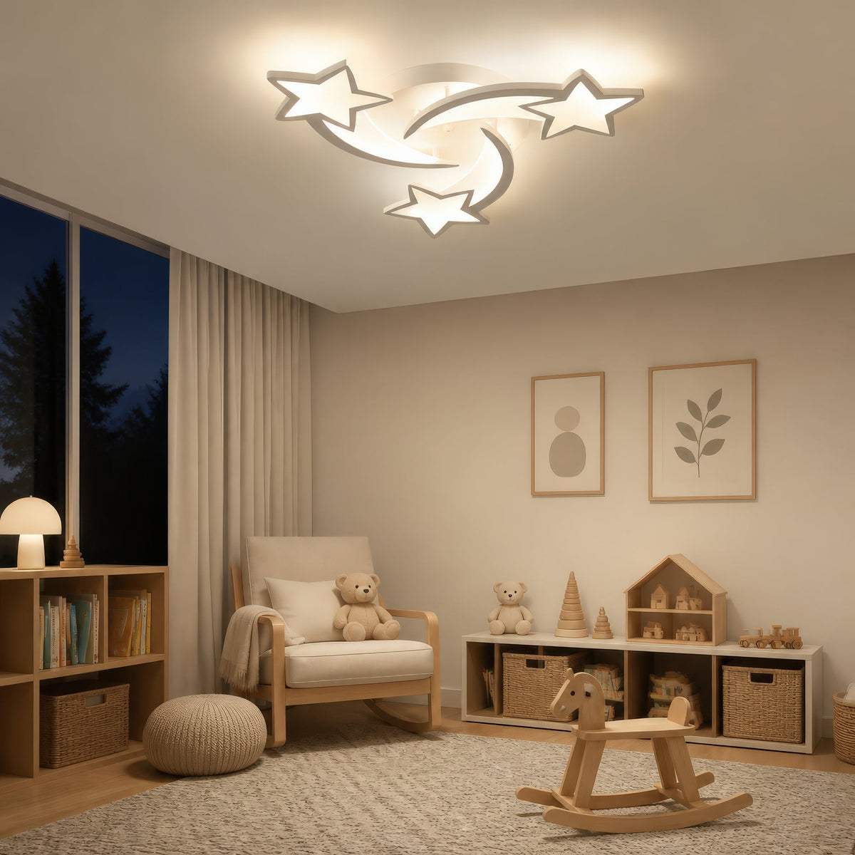 IPOMOEA 51W LED Chandelier with Remote Control, 3 Stars, Cool/Warm/Neutral Light, Dimmable, White, Metal and Acrylic, imaginea 12