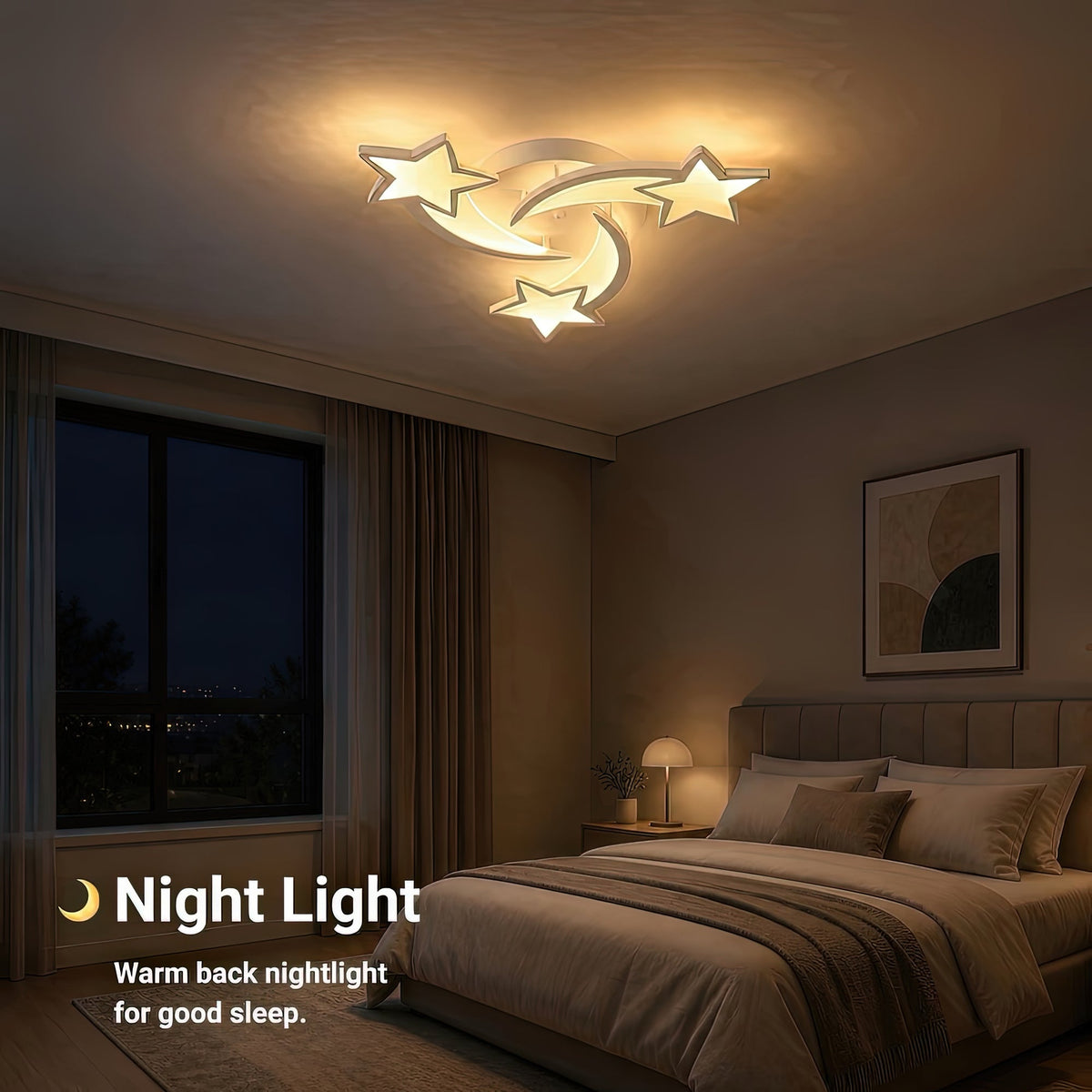 IPOMOEA 51W LED Chandelier with Remote Control, 3 Stars, Cool/Warm/Neutral Light, Dimmable, White, Metal and Acrylic, imaginea 6