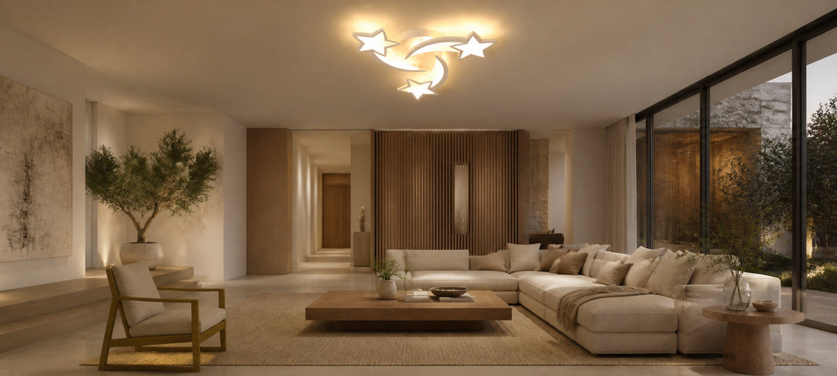 IPOMOEA 51W LED Chandelier with Remote Control, 3 Stars, Cool/Warm/Neutral Light, Dimmable, White, Metal and Acrylic, imaginea 14
