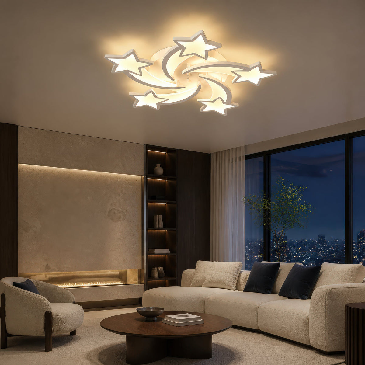Lustra LED cu telecomanda IPOMOEA 85W, 5 Stele, lumina Rece/Calda/Neutra, Dimabila, Alb, Metal si Acril, imaginea 11