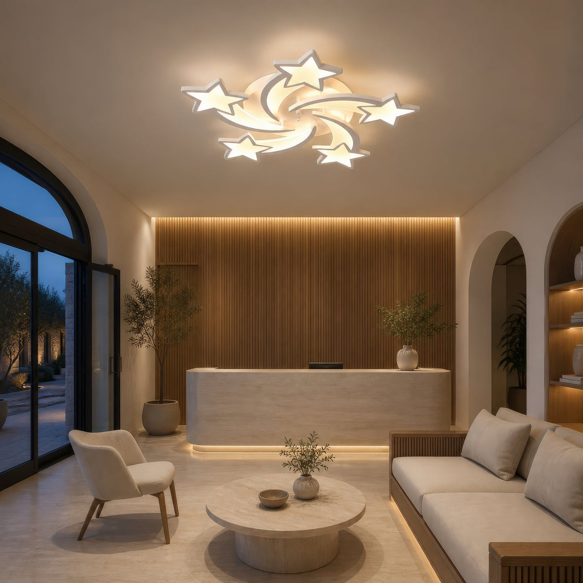 Lustra LED cu telecomanda IPOMOEA 85W, 5 Stele, lumina Rece/Calda/Neutra, Dimabila, Alb, Metal si Acril, imaginea 14