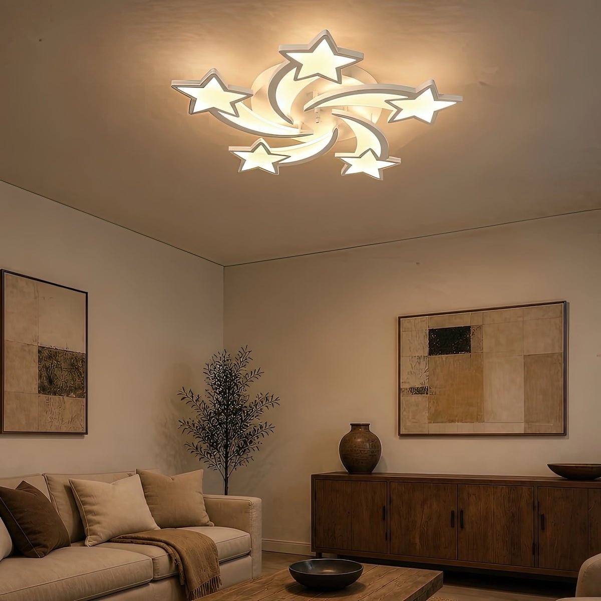 Lustra LED cu telecomanda IPOMOEA 85W, 5 Stele, lumina Rece/Calda/Neutra, Dimabila, Alb, Metal si Acril, imaginea 8