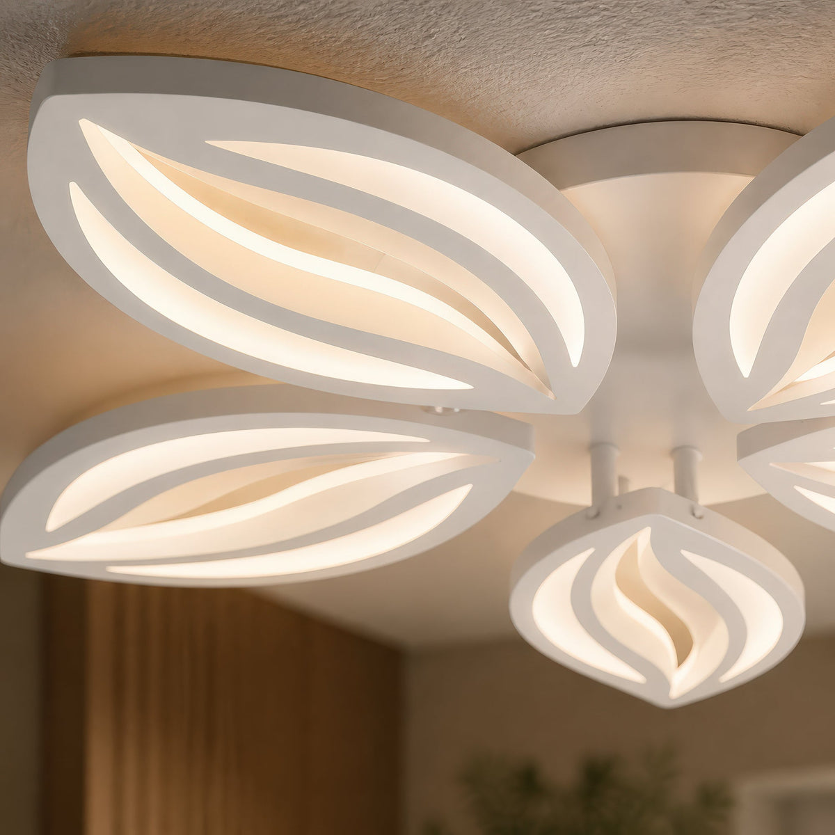 ORCHID 66W LED Chandelier with Remote Control, 5 Petals, Cool/Warm/Neutral Light, Dimmable, White, Metal and Acrylic, imaginea 9