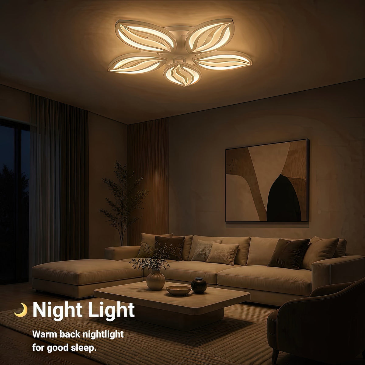 ORCHID 66W LED Chandelier with Remote Control, 5 Petals, Cool/Warm/Neutral Light, Dimmable, White, Metal and Acrylic, imaginea 6