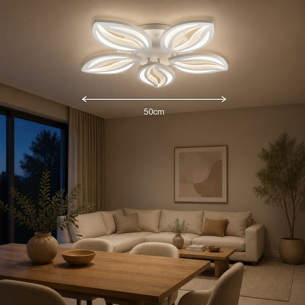 ORCHID 66W LED Chandelier with Remote Control, 5 Petals, Cool/Warm/Neutral Light, Dimmable, White, Metal and Acrylic, imaginea 7