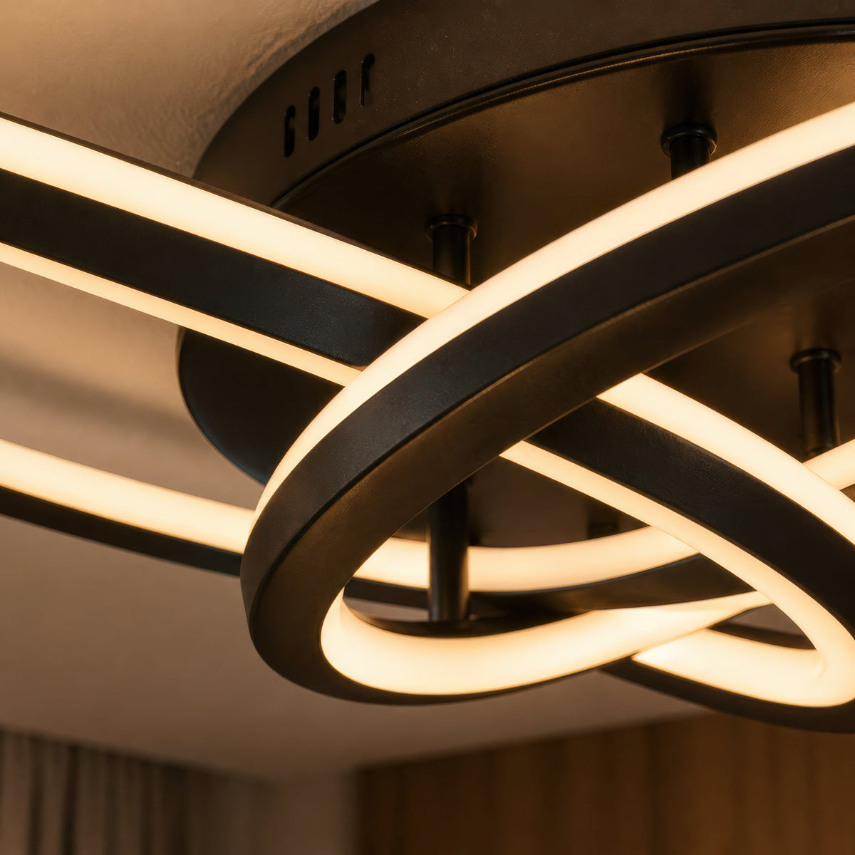 TIANA 78W LED Chandelier with Remote Control, 3 Ellipses, Cool/Warm/Neutral Light, Dimmable, Black, imaginea 9