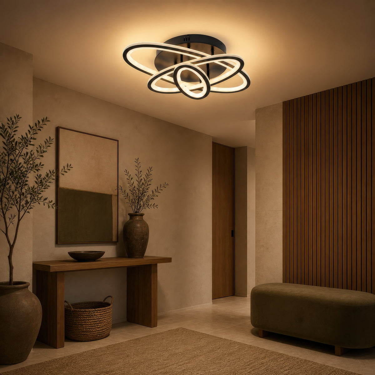 TIANA 78W LED Chandelier with Remote Control, 3 Ellipses, Cool/Warm/Neutral Light, Dimmable, Black, imaginea 12