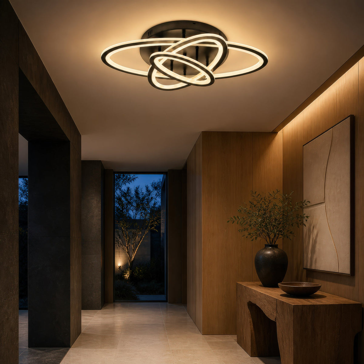 TIANA 78W LED Chandelier with Remote Control, 3 Ellipses, Cool/Warm/Neutral Light, Dimmable, Black, imaginea 13