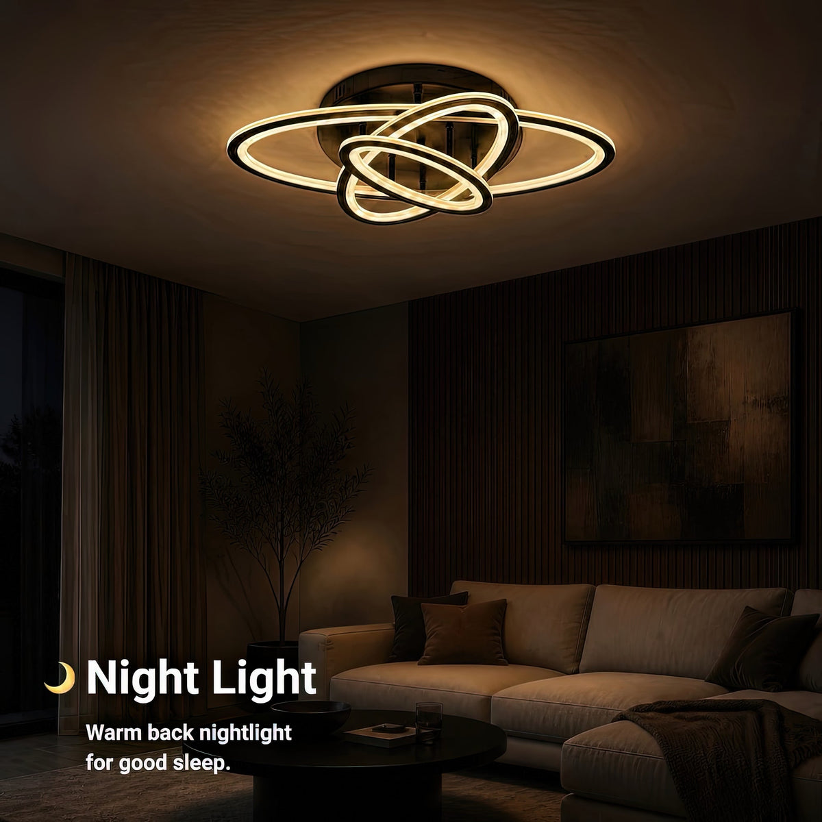 TIANA 78W LED Chandelier with Remote Control, 3 Ellipses, Cool/Warm/Neutral Light, Dimmable, Black, imaginea 6