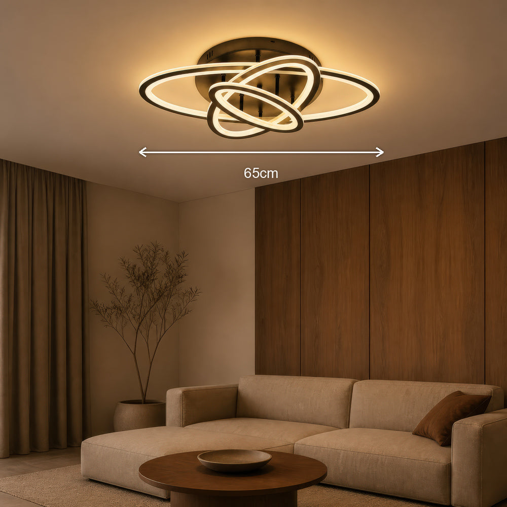 TIANA 78W LED Chandelier with Remote Control, 3 Ellipses, Cool/Warm/Neutral Light, Dimmable, Black, imaginea 7