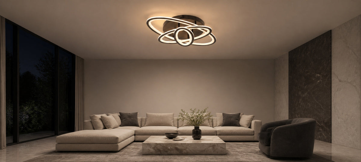 TIANA 78W LED Chandelier with Remote Control, 3 Ellipses, Cool/Warm/Neutral Light, Dimmable, Black, imaginea 14