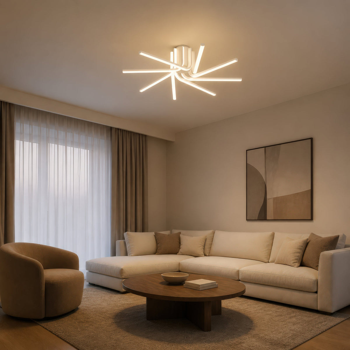 Lustra LED cu telecomanda IBANE, 8 surse, 3000K/4000K/6000K, 144W, Metal și Silicon, Alb
