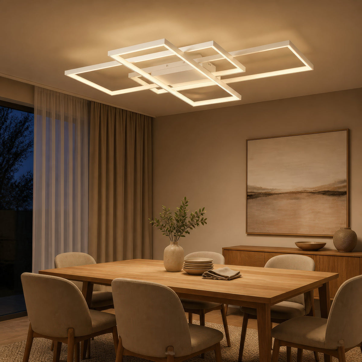 Lustra LED cu telecomanda LANDEN 84W, 3 Elemente, lumina Rece/Calda/Neutra, Dimabila, Alb