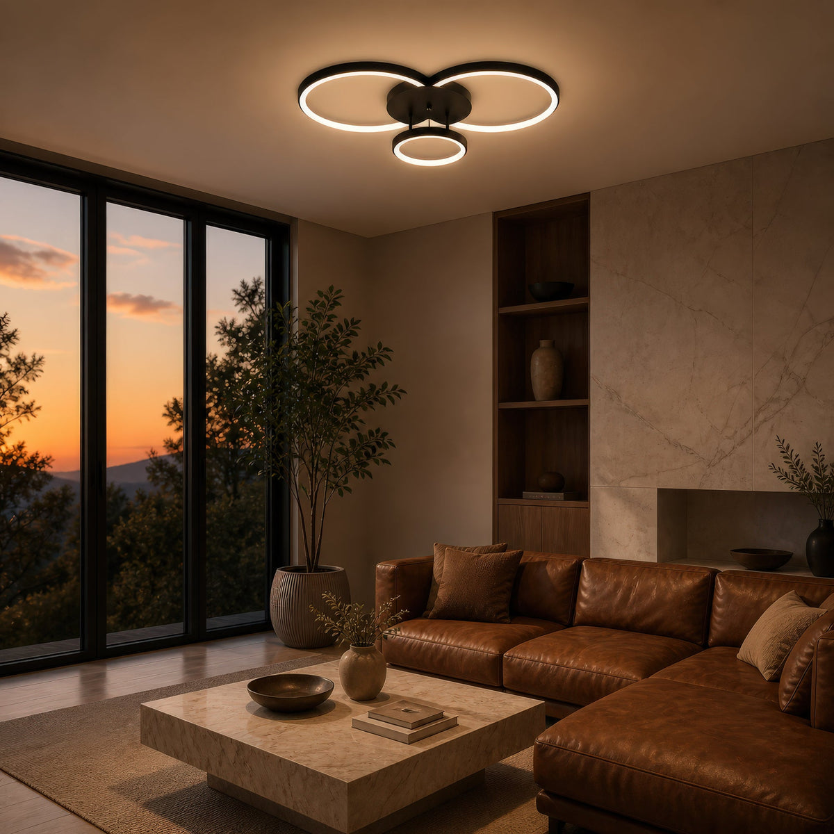 RIGA LILITH LED Chandelier with Remote Control, 68W, 3 Rings, Cool/Warm/Neutral Light, Dimmable, Black, imaginea 7