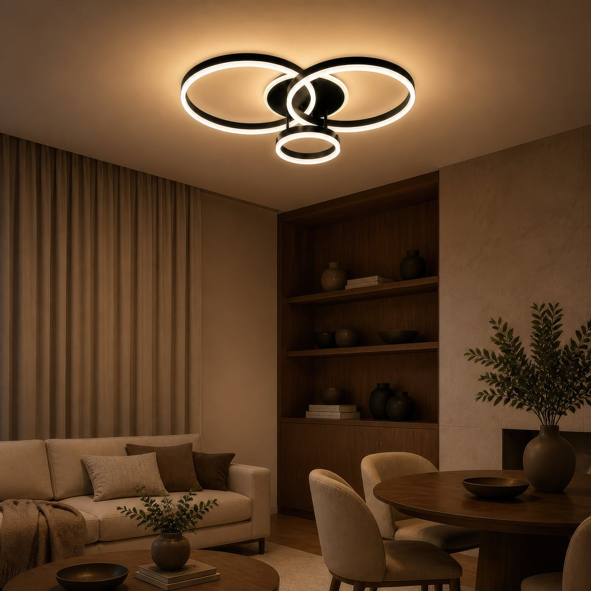 RIGA LILITH LED Chandelier with Remote Control, 68W, 3 Rings, Cool/Warm/Neutral Light, Dimmable, Black, imaginea 9
