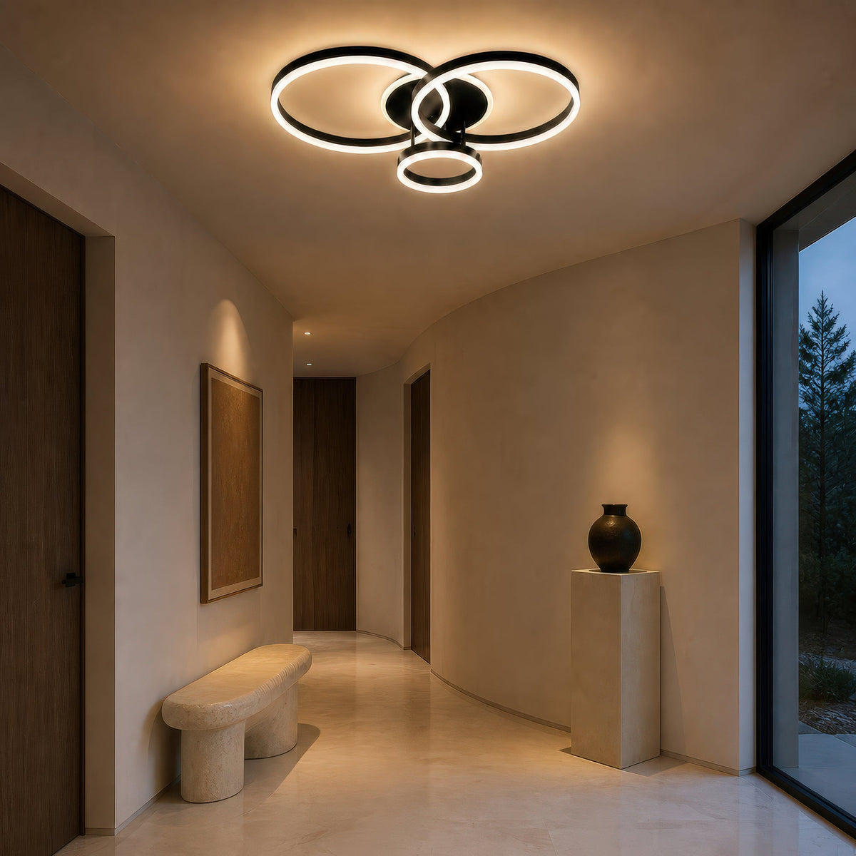 RIGA LILITH LED Chandelier with Remote Control, 68W, 3 Rings, Cool/Warm/Neutral Light, Dimmable, Black, imaginea 10