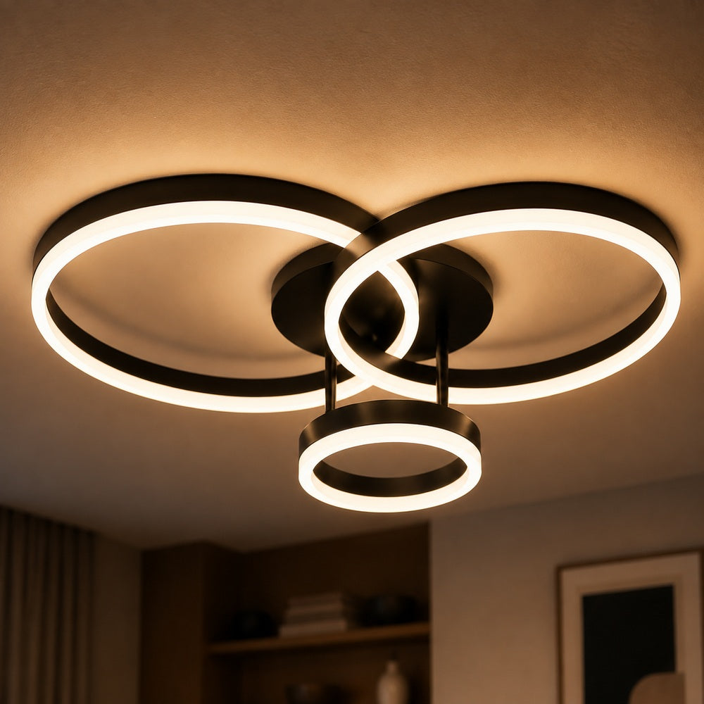 LED luster s diaľkovým ovládačom RIGA LILITH, 68 W, 3 kruhy, studené/teplé/neuterálne svetlo, stmívateľný, čierny, imaginea 2