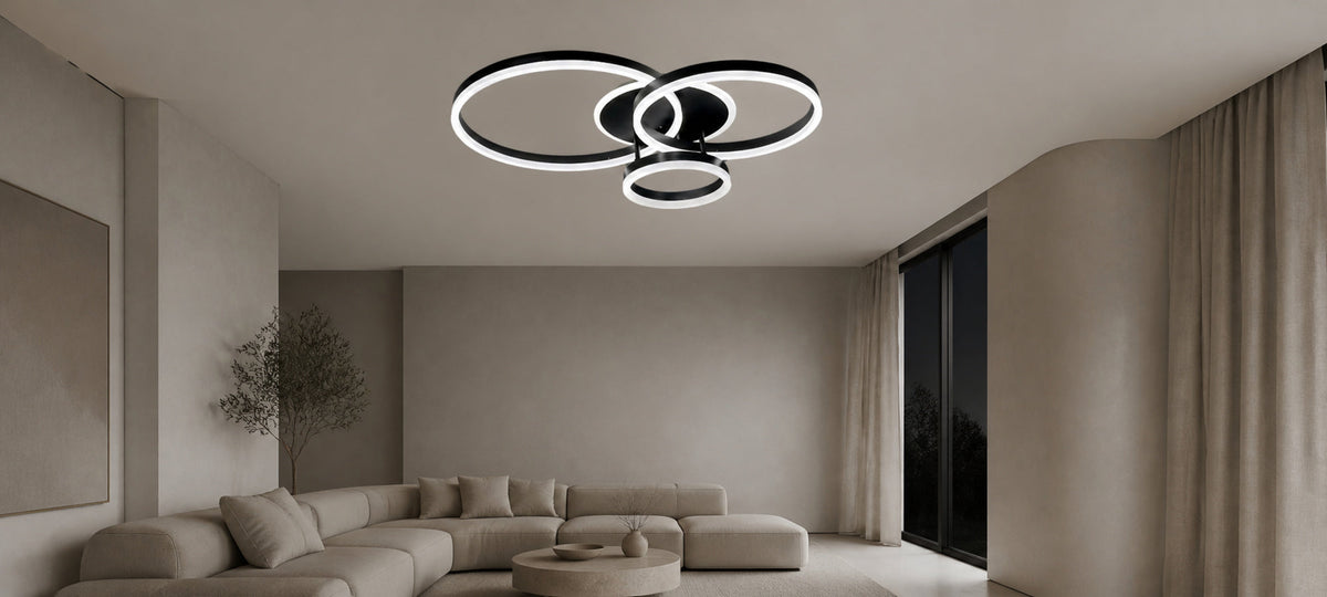 RIGA LILITH LED Chandelier with Remote Control, 68W, 3 Rings, Cool/Warm/Neutral Light, Dimmable, Black, imaginea 12