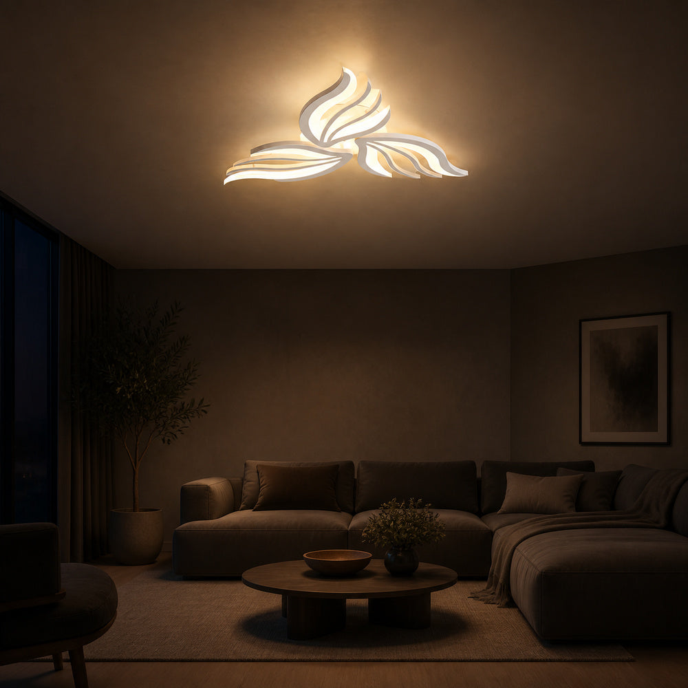 SAKURA 38W LED Chandelier with Remote Control, 3 Petals, Cool/Warm/Neutral Light, Dimmable, White, Metal and Acrylic, imaginea 1