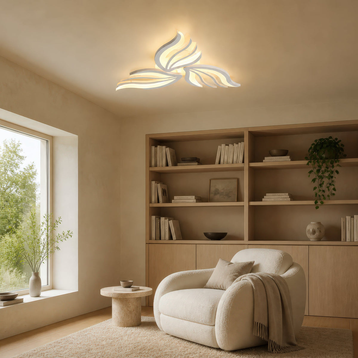 SAKURA 38W LED Chandelier with Remote Control, 3 Petals, Cool/Warm/Neutral Light, Dimmable, White, Metal and Acrylic, imaginea 10