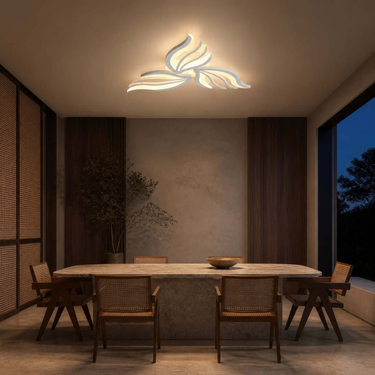 SAKURA 38W LED Chandelier with Remote Control, 3 Petals, Cool/Warm/Neutral Light, Dimmable, White, Metal and Acrylic, imaginea 11