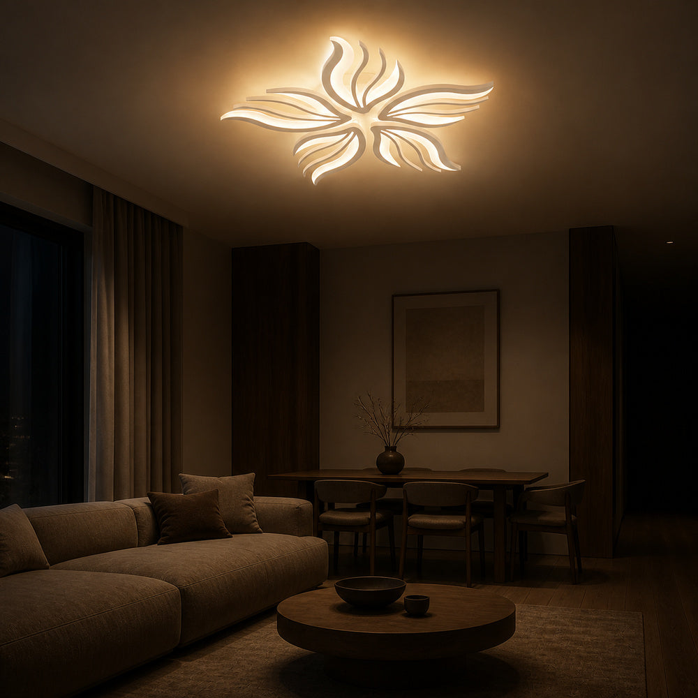 SAKURA 62W LED Chandelier with Remote Control, 5 Petals, Cool/Warm/Neutral Light, Dimmable, White, imaginea 1