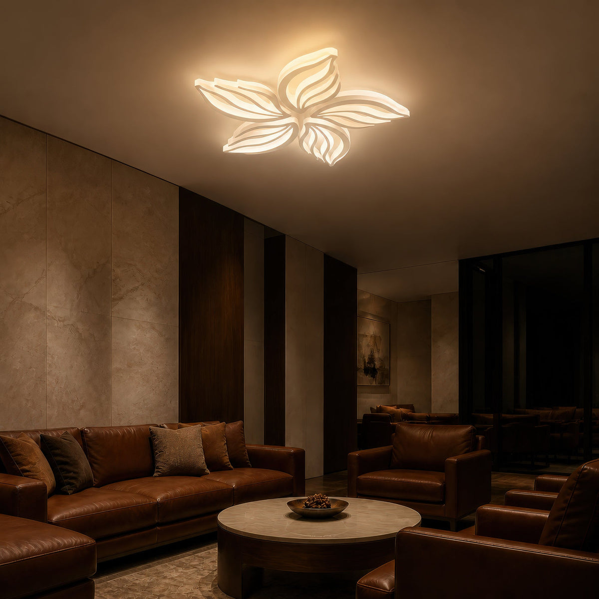 SAKURA 62W LED Chandelier with Remote Control, 5 Petals, Cool/Warm/Neutral Light, Dimmable, White, imaginea 10