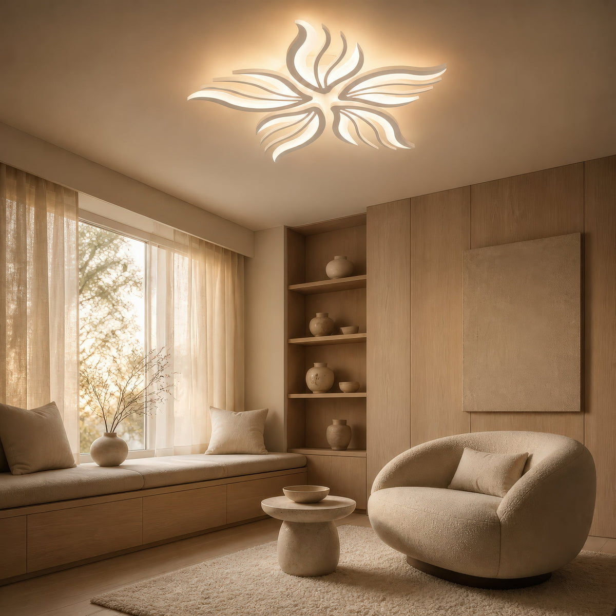 SAKURA 62W LED Chandelier with Remote Control, 5 Petals, Cool/Warm/Neutral Light, Dimmable, White, imaginea 12