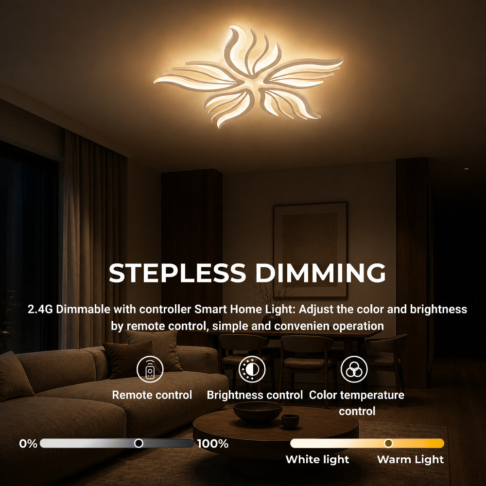 SAKURA 62W LED Chandelier with Remote Control, 5 Petals, Cool/Warm/Neutral Light, Dimmable, White, imaginea 4