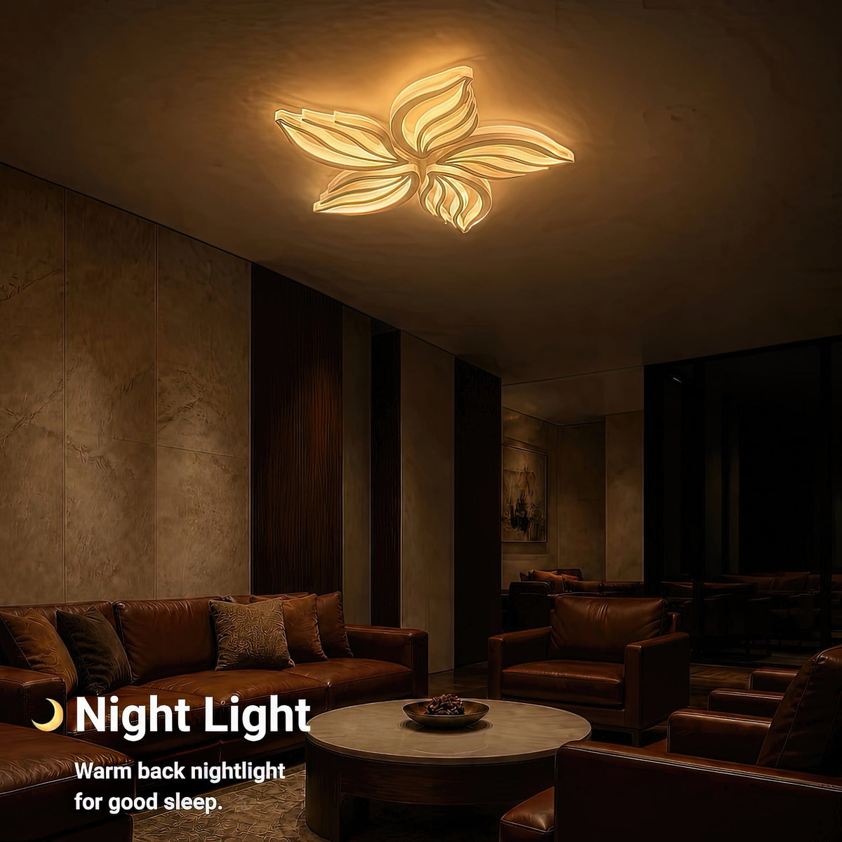 SAKURA 62W LED Chandelier with Remote Control, 5 Petals, Cool/Warm/Neutral Light, Dimmable, White, imaginea 6