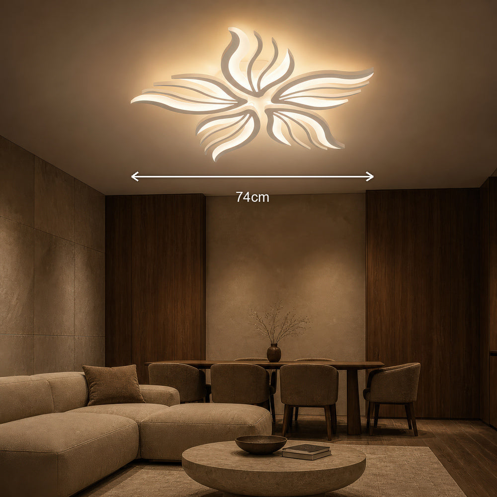 SAKURA 62W LED Chandelier with Remote Control, 5 Petals, Cool/Warm/Neutral Light, Dimmable, White, imaginea 7